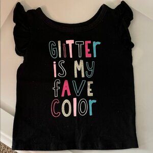 OKIE DOKIE Baby girl 9M Black Kids Shirt Colorful Glitter Text Ruffle sleeves